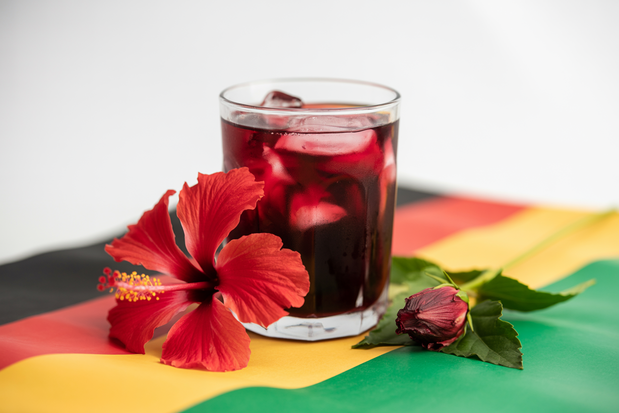 Jamaican hibiscus sorrel drink with fresh flower